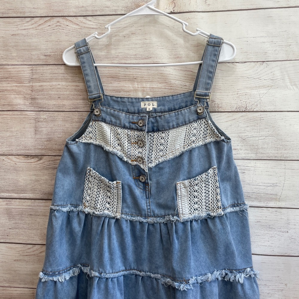 POL DENIM AND CROCHET LACE SUSPENDER MINI DRESS - Picture 5 of 8